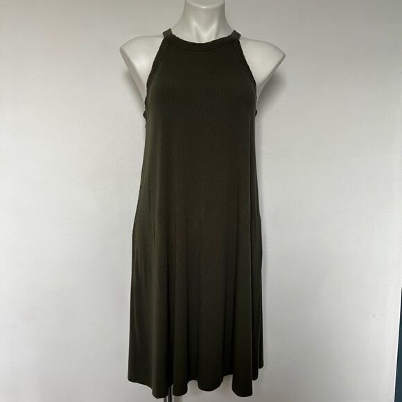 Gap Basic Ribbed Olive Green Mini Dress - Picture 1 of 8